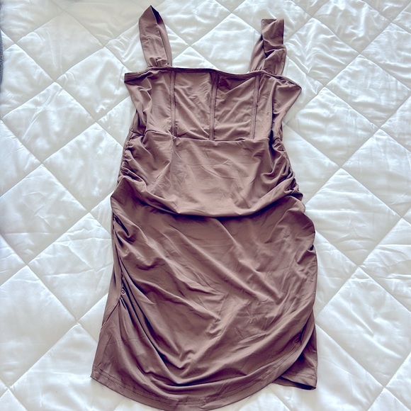 Tan Ruched Mini Dress - Picture 3 of 4